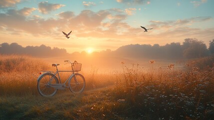 Fototapeta premium bicycle, sunset horizon, with copy space. world bicycle day background concept 
