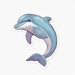 Fototapeta premium Adorable cartoon dolphin leaping playfully, isolated on white.
