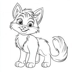 Obraz premium Adorable cartoon kitten illustration, perfect for coloring books or children's projects.