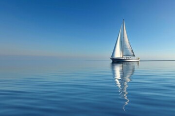 A serene sailboat gliding on calm waters under a clear blue sky.