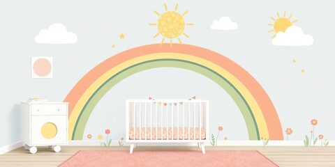 Fototapeta premium Cute and colorful vector prints of clouds, rainbows, and sun for baby room decor, baby shower cards, kids t-shirts, and nursery wear, hand drawn, kids