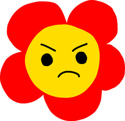 This is a illustration of Emoticon with upset face and flower