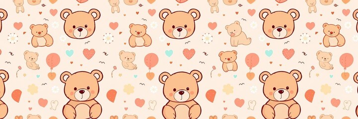 Fototapeta premium Cute bear seamless pattern perfect for kids' bedding fabric, wallpaper, textile, and t-shirt design, wallpaper, fabric