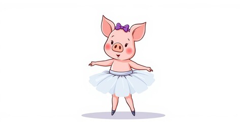 Fototapeta premium Cute piggy ballerina in a violet tutu dancing gracefully, dancer, tutu