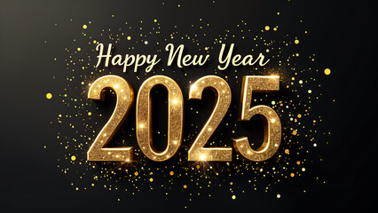 Happy New Year 2025 with elegant typography design  with gold realistic metal number. 2025 New Year celebration for premium
