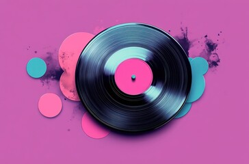 Vinyl Record Turntable in Colorful Abstract Circles Field 3D Illustration