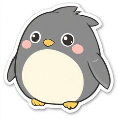 Obraz premium Adorable cartoon penguin illustration, chubby, cute, grey, white, yellow beak, big eyes.