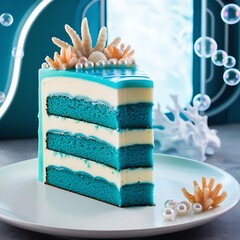 cake slice inspired by the ocean and futuristic aesthetics