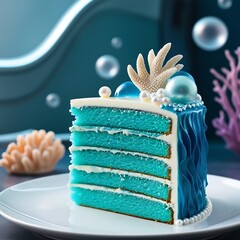 cake slice inspired by the ocean and futuristic aesthetics