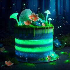 3d slice of cake inspired by bioluminescent forests