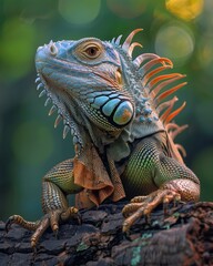 iguana on sunlit tree branch with natural forest view ai generated