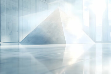 Modern pyramid structure in bright, spacious interior.
