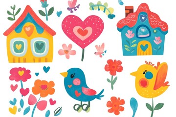 Naklejka premium Watercolor Flower, Painting on canvas, Illustration Retro set with different daisy flowers. Colorful vector illustration isolated on white background in vintage style flower, watercolor, vector, pink,