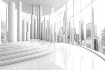 Obraz premium Modern white architecture interior with city view.
