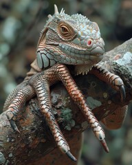 iguana on sunlit tree branch with natural forest view ai generated