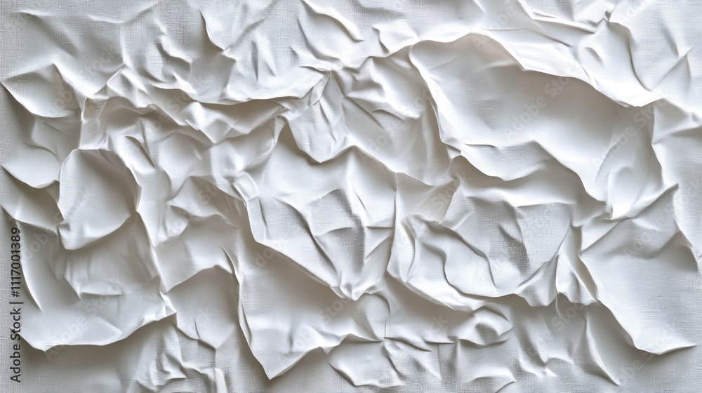 Poster rippling layers of white textile create an engaging texture that plays with light, emphasizing folds