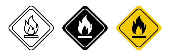 set of flammable substances icons, danger sign symbols.