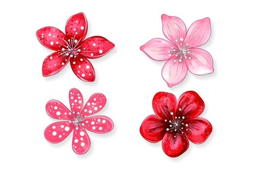 Watercolor Flower, Painting on canvas, Illustration Retro set with different daisy flowers. Colorful vector illustration isolated on white background in vintage style flower, watercolor, vector, pink,