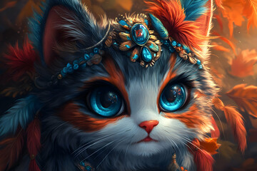 Majestic Fantasy Cat Illustration