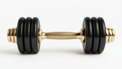 Fototapeta premium A black and gold dumbbell isolated on a white background.
