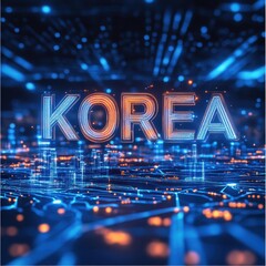 Sleek Futuristic Korea Digital Grid with Neon Light - Technological Innovation