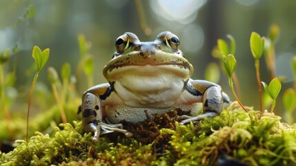 Obraz premium A Close-Up Portrait of a Frog Amidst Lush Greenery