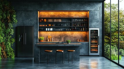 Bar Island and Functional Elements Like Sink and Fridge