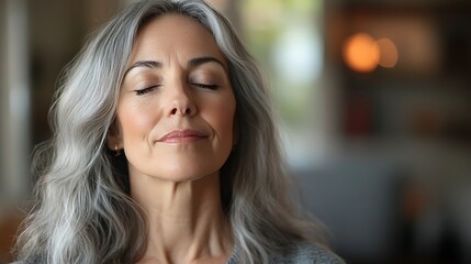 Fototapeta premium Meditative moment of a woman indoor serenity portrait photography