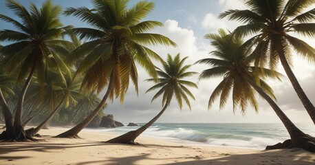 Obraz premium Coconut tree swaying violently in strong winds, foliage, storm