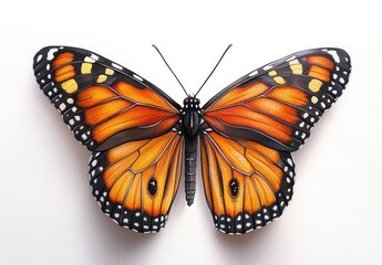 Naklejka premium Hyper-realistic illustration of a monarch butterfly wings vibrant orange black detailed isolated on white background