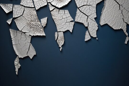 Textured Silver Cracked Paint with Chipped Edges on Dark Background
