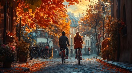 Biking through autumn streets city photography scenic perspective