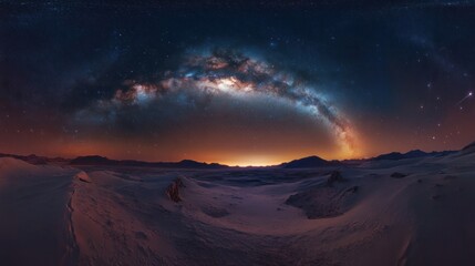 A breathtaking view of the Milky Way stretching across the night sky in a remote desert 