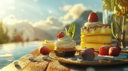 Sweet Treats by the Water: Cupcake, Cake, and Strawberries