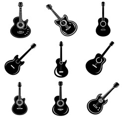 Naklejka premium set of black guitar silhouettes. Vector guitars on white background. silhouette vector illustration