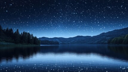 A clear night sky filled with thousands of twinkling stars over a calm lake