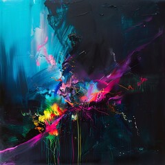Fototapeta premium Burst of neon colors against a dark matte background creating a striking contrast