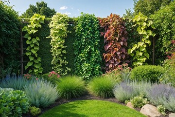 Obraz premium Lush Decorative Climbing Plants and Graceful Flowing Flora in Garden Landscape