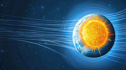 Earth axis diagram illustration showing the tilt of the Earth's rotational axis relative to its orbital plane, explaining the cause of seasonal changes and the distribution of sunlight.