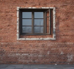 Fototapeta premium Unfinished brick wall with a partially bricked up window, rustic, weathered