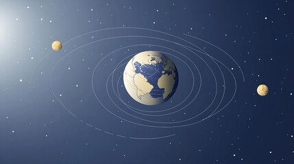 Fototapeta premium Earth axis diagram illustration showing the tilt of the Earth's rotational axis relative to its orbital plane, explaining the cause of seasonal changes and the distribution of sunlight.