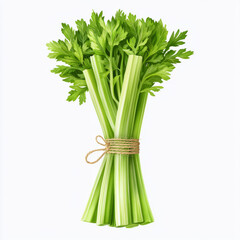 Freshly picked celery stalks tied with twine, showcasing vibrant green leaves and crisp texture, perfect for healthy dishes and snacks