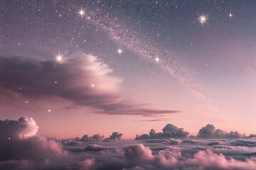 Obraz premium Dreamy Pastel Twilight Skies with Shimmering Stars and Glimmering Clouds