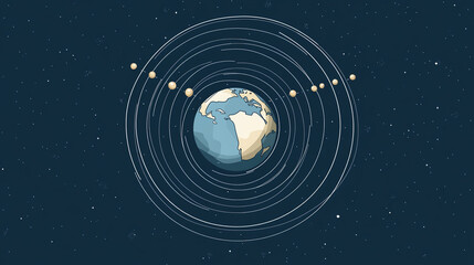 Earth axis diagram illustration showing the tilt of the Earth's rotational axis relative to its orbital plane, explaining the cause of seasonal changes and the distribution of sunlight.