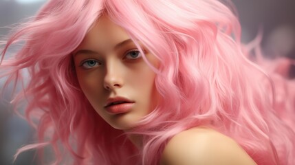 Naklejka premium Pink Hair Model in Studio Background with Neutral Expression