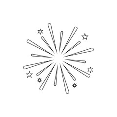 fireworks and stars icon, line vector isolated on white background. trendy and modern design