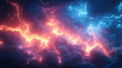 Vibrant Lightning Energy Abstract Illustration with Blue and Pink Bolts Dynamic Electric Background