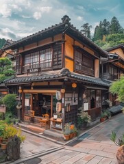 Fototapeta premium Natural views of Japanese cities with beautiful building structures and nature ai generated