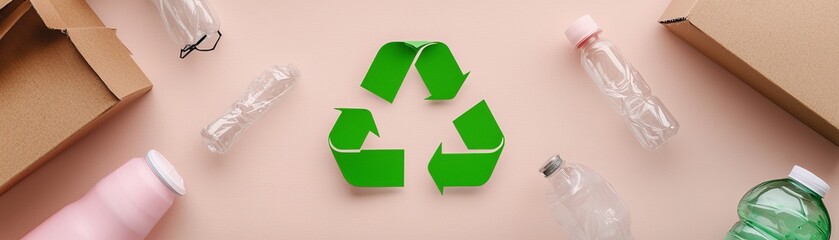 Obraz premium Recycling initiative urban community environmental awareness indoor setting top-down view sustainability concept