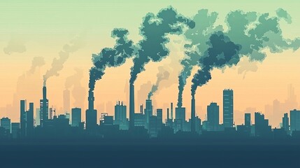 Fototapeta premium Industrial pollution crisis in urban landscapes illustrating environmental challenges through graphic art